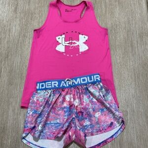 Under Armour YM Set Vibrant Pink Tank and Patterned Shorts